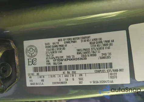 2019 Ford F-150 Lariat из США, поврежденный, VIN 1FTEW1EP6KKD53639